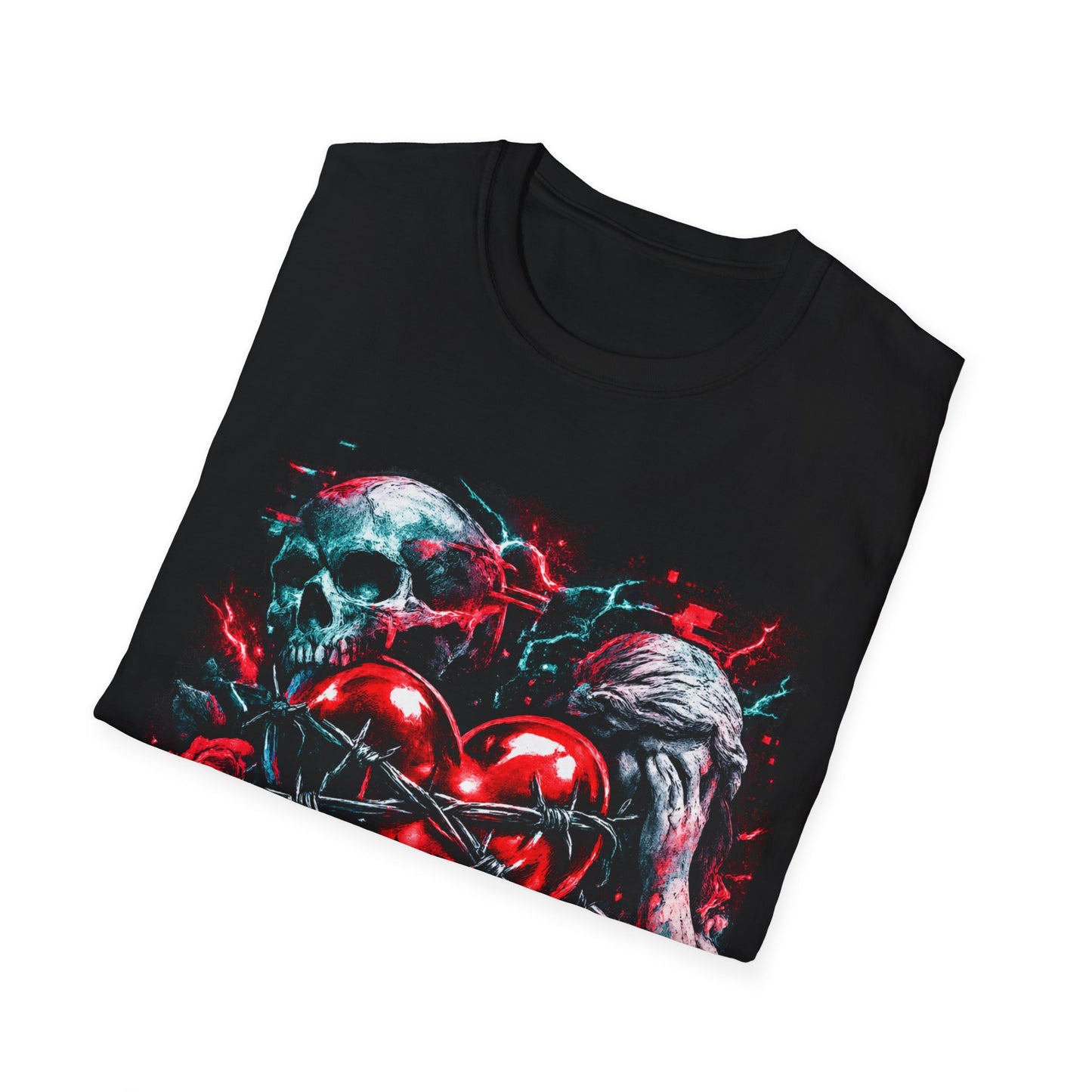 Bad at Love skull heart T-Shirt | CANDY GLOSS RED, neon horror style
