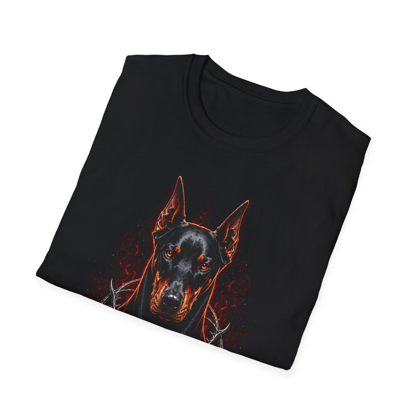 Doberman Loyal Heart T-Shirt — Gothic Dog Design with Roses & Sacred Heart