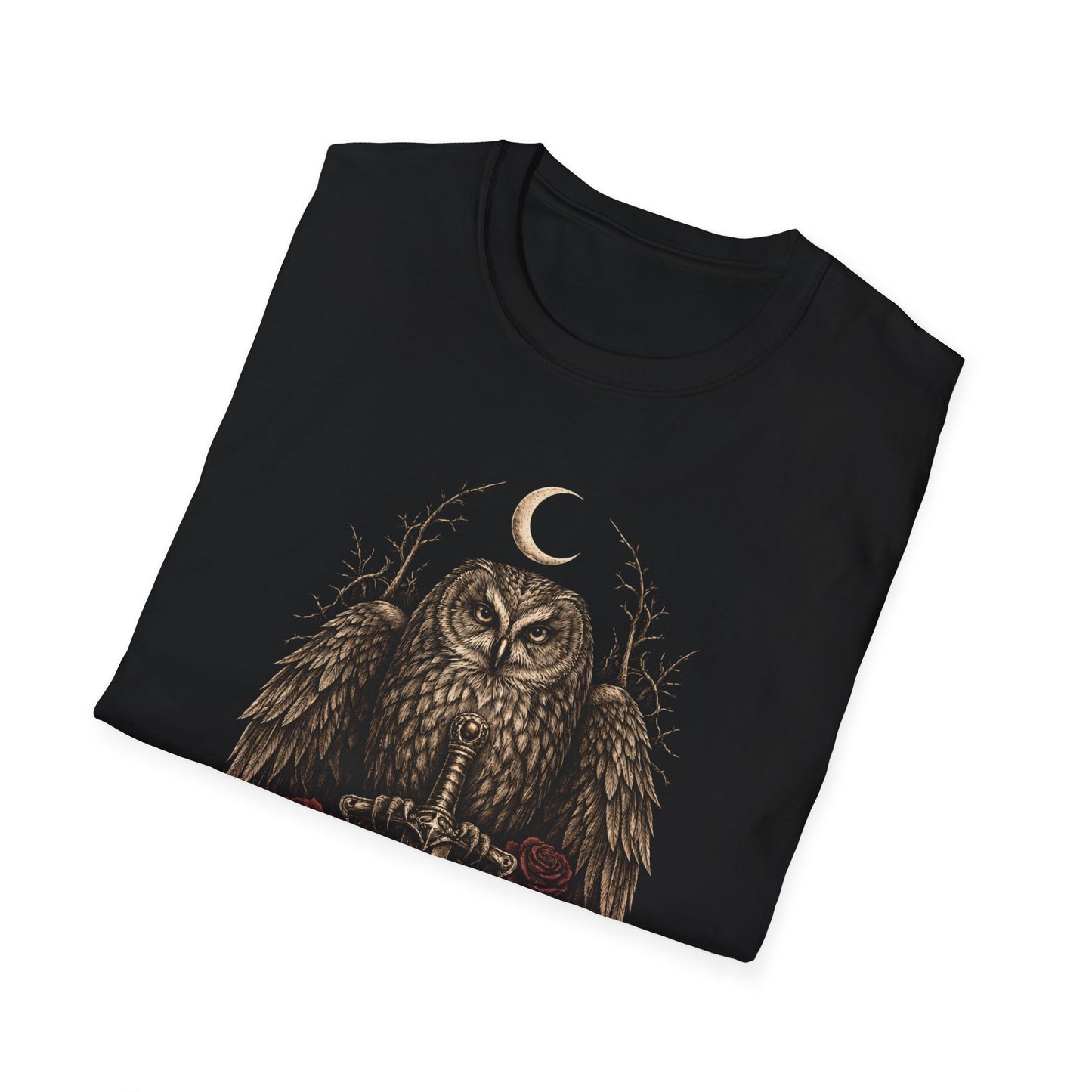 Keeper of Twilight Owl T-Shirt | Moon, Sword, Gothic Forest