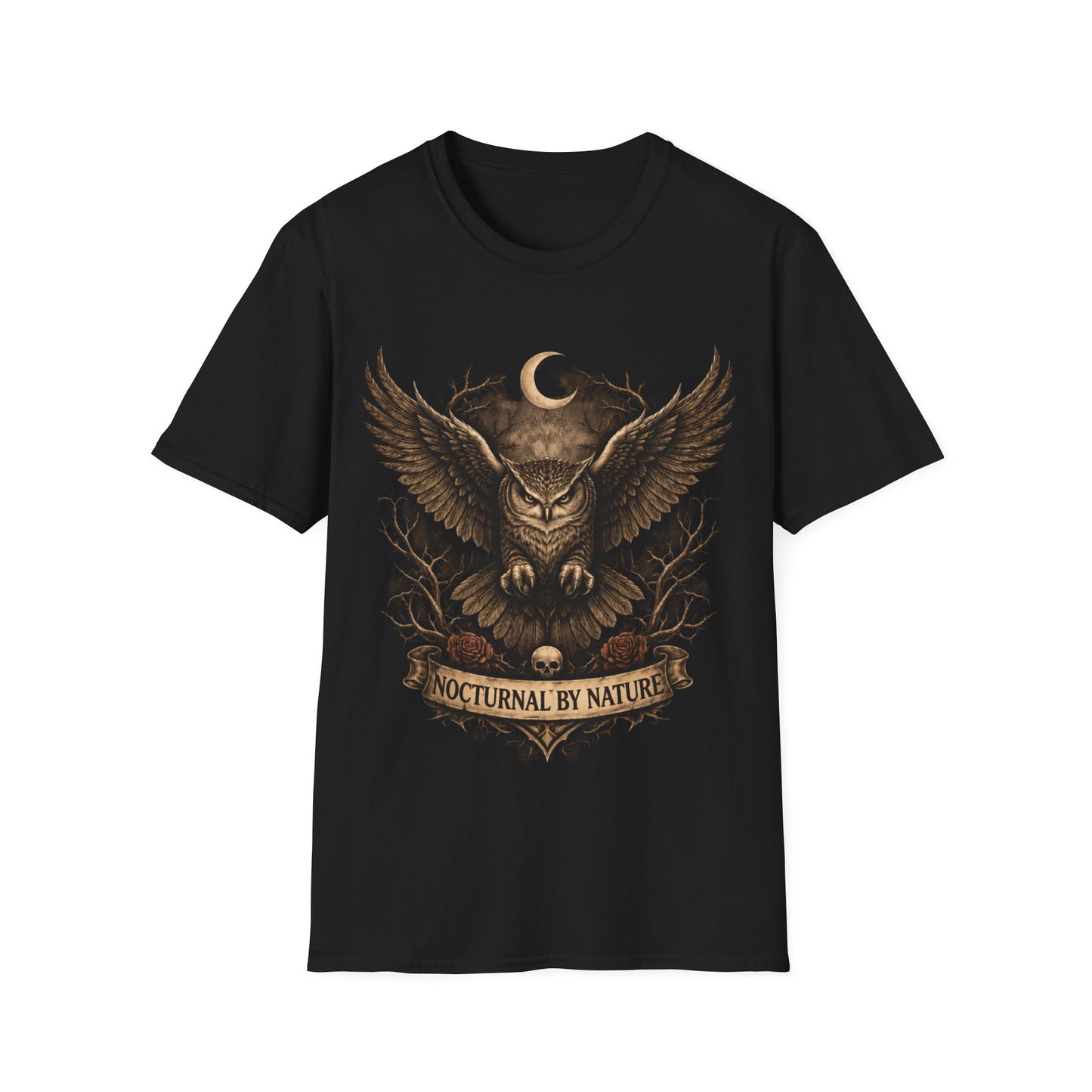 Nocturnal Owl Illustration T-Shirt | 'Nocturnal by Nature' Chest Design
