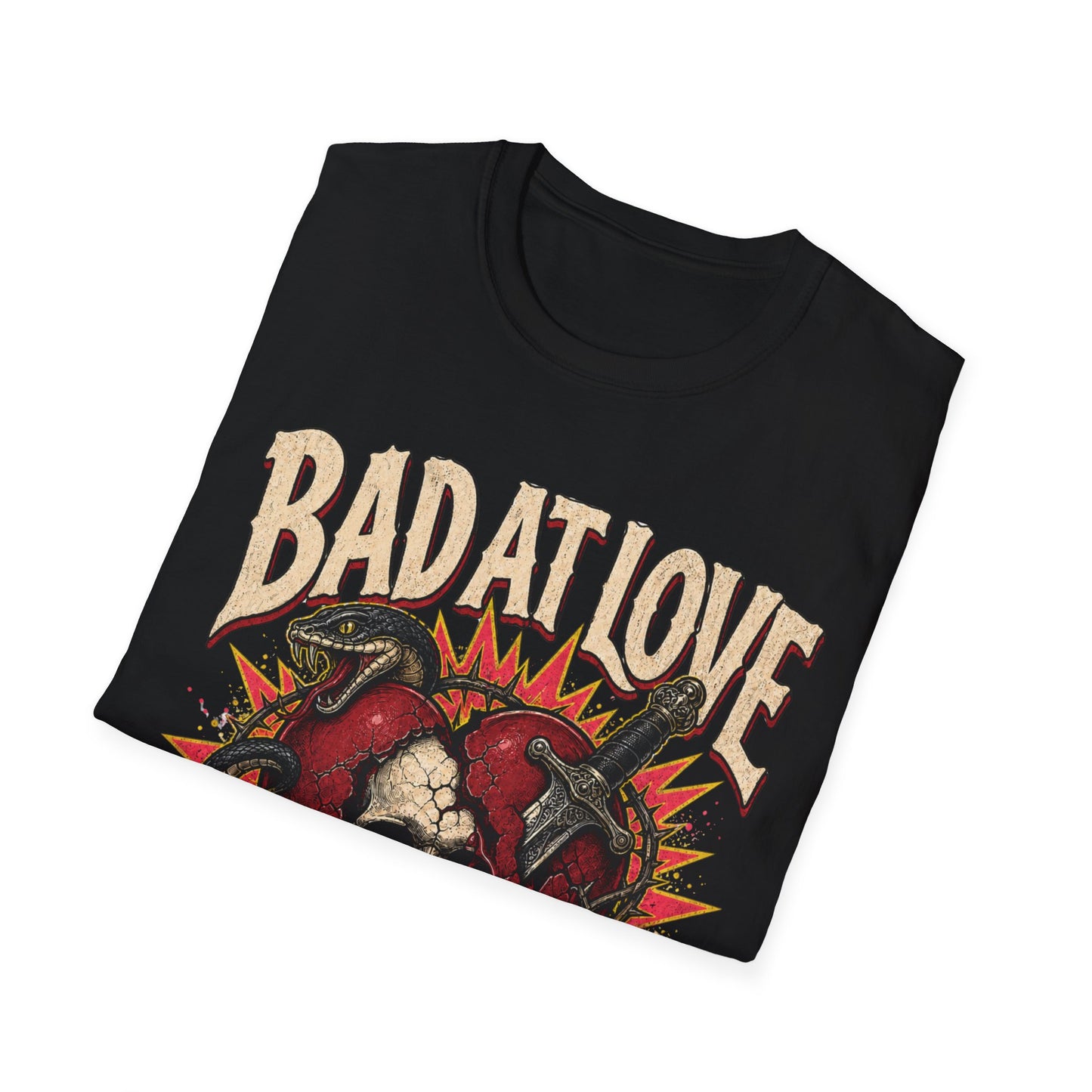 Bad At Love skull and roses T-Shirt | No Refunds graphic tee