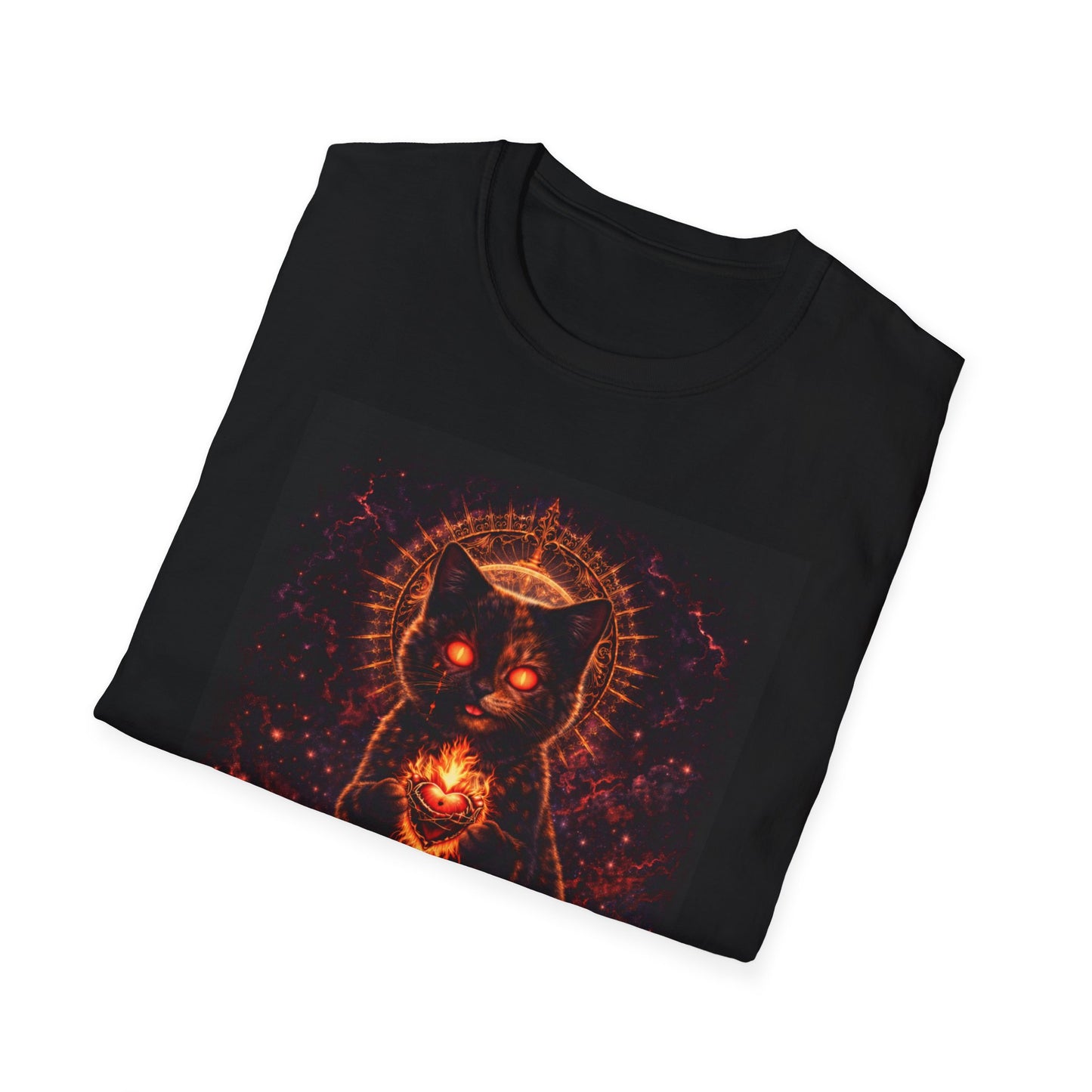 Cosmic Cat with Skull and Roses T-Shirt | Mystic Moon, Occult Artwork