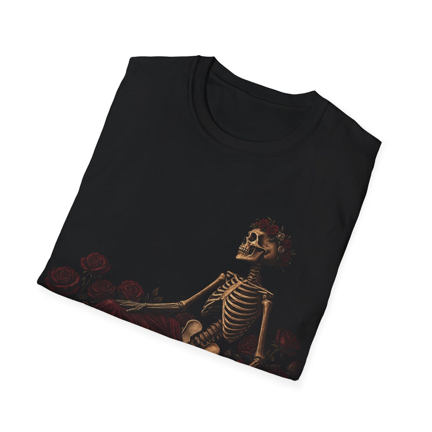 Reclining Skeleton with Roses T-Shirt | Gothic Floral Skeleton Tee