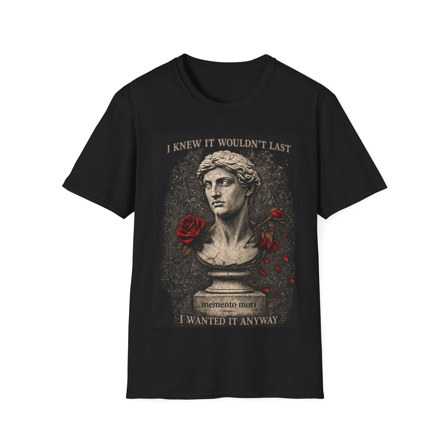 Memento Mori Statue Bust T-Shirt | Rose Skull Vintage Gothic