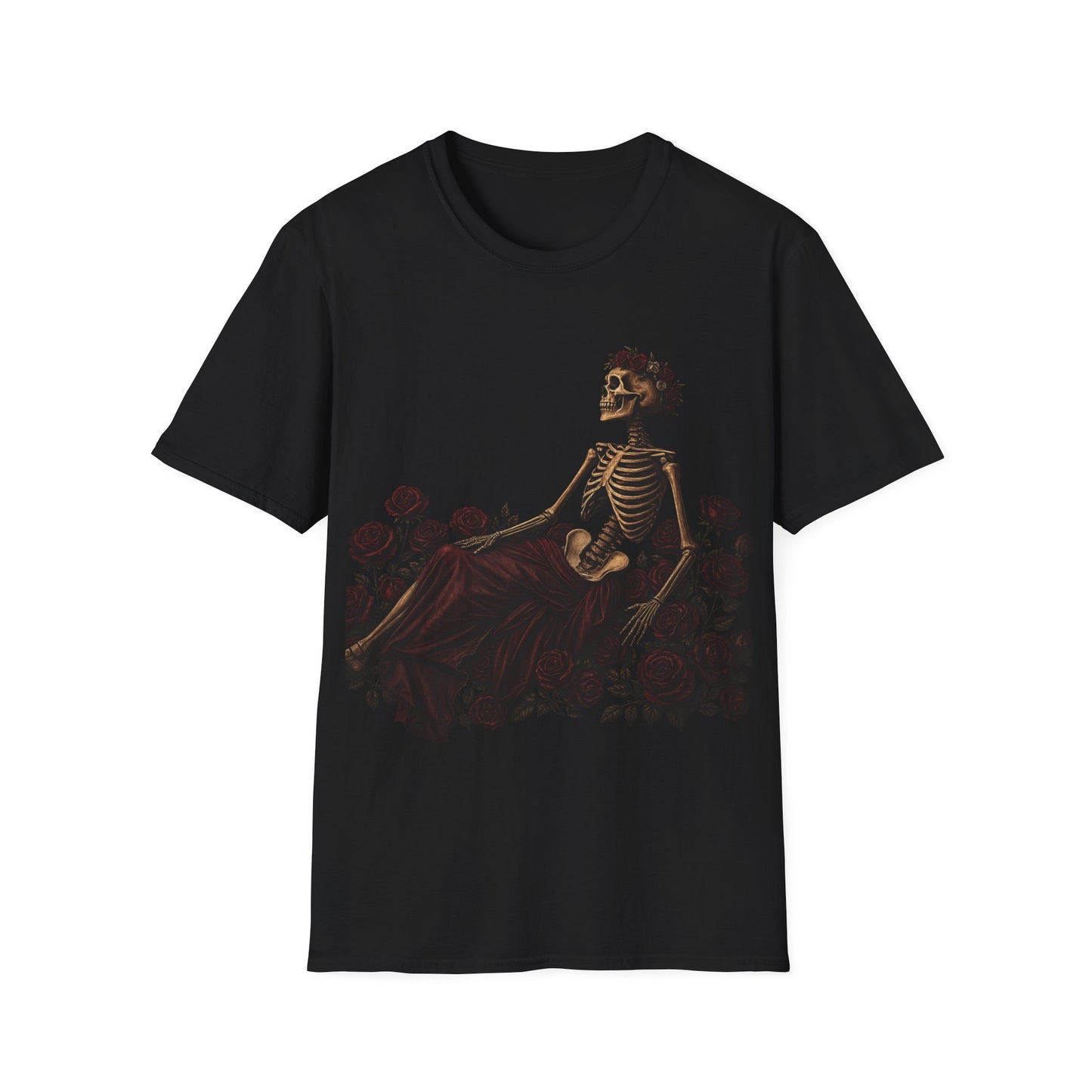 Reclining Skeleton with Roses T-Shirt | Gothic Floral Skeleton Tee
