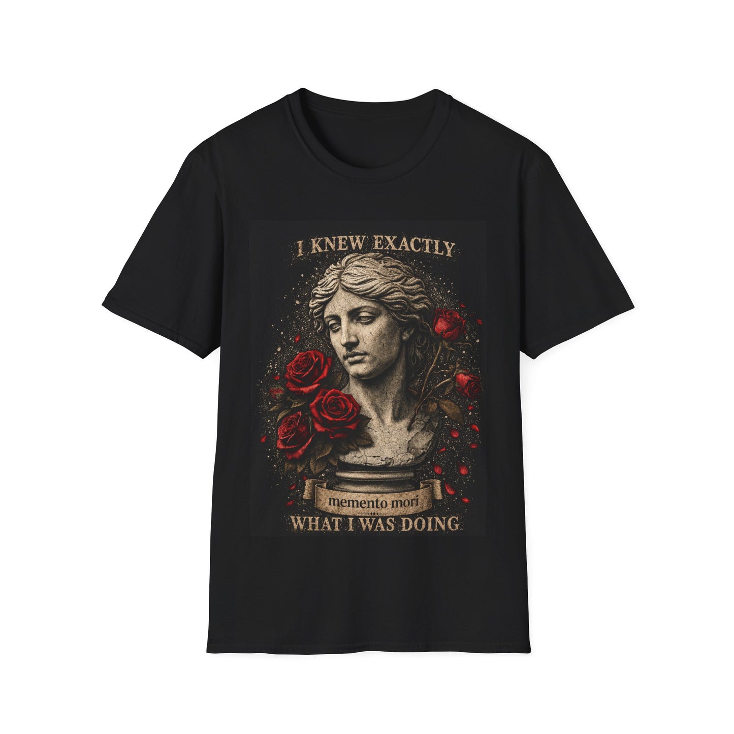 I Knew Exactly Statue Bust with Red Roses T-Shirt | Memento Mori What I Was Doing