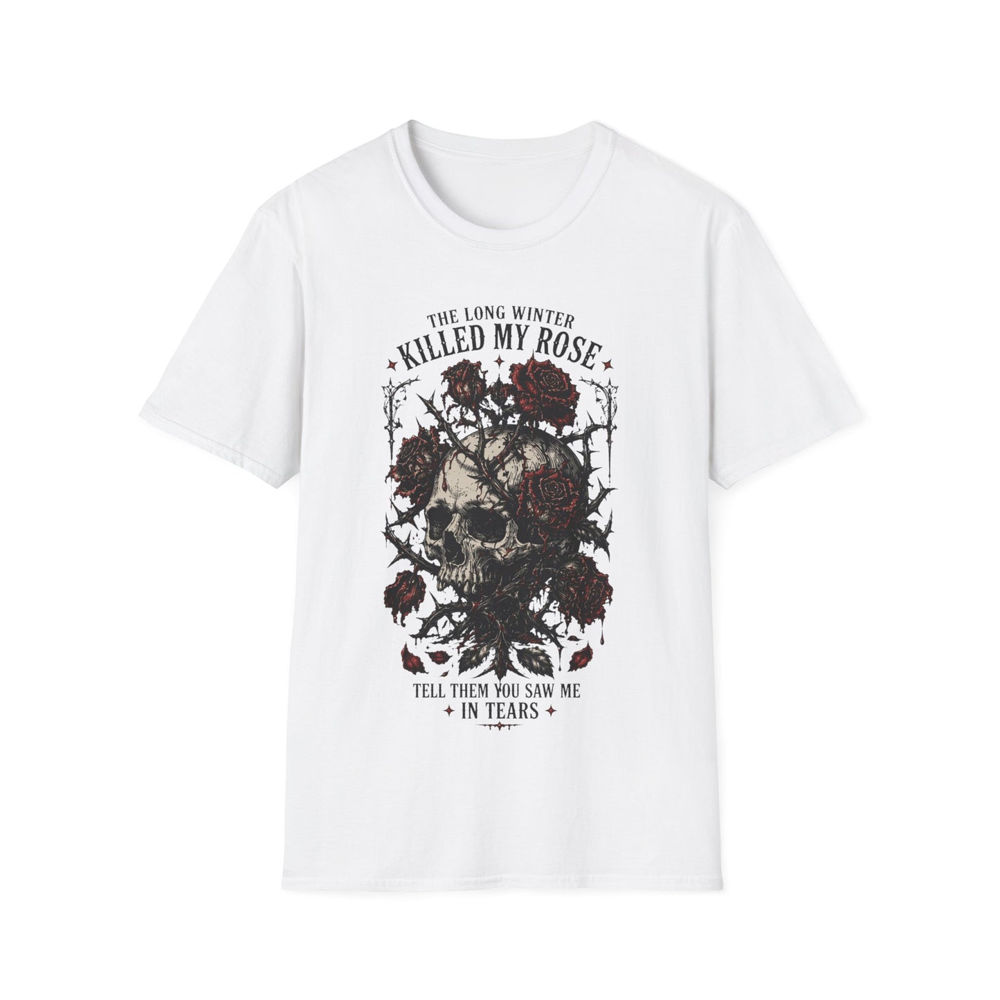 Skull with Roses T-Shirt | Gothic Floral Skull Tee, Moody Dark Tattoo Design