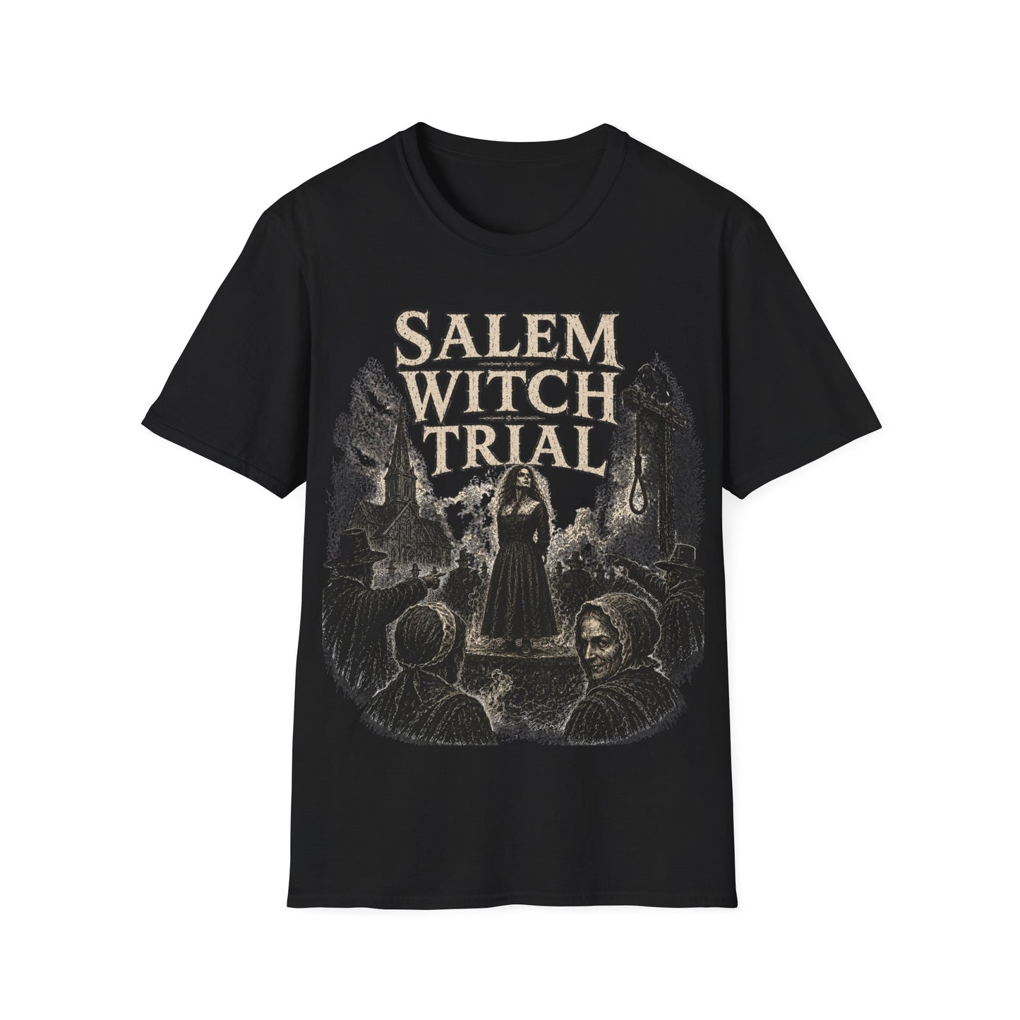 Salem Witch Trial Graphic T‑Shirt — Vintage Witchcraft Horror Tee