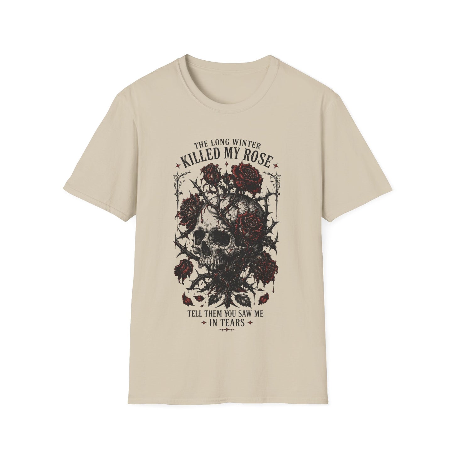 Skull with Roses T-Shirt | Gothic Floral Skull Tee, Moody Dark Tattoo Design