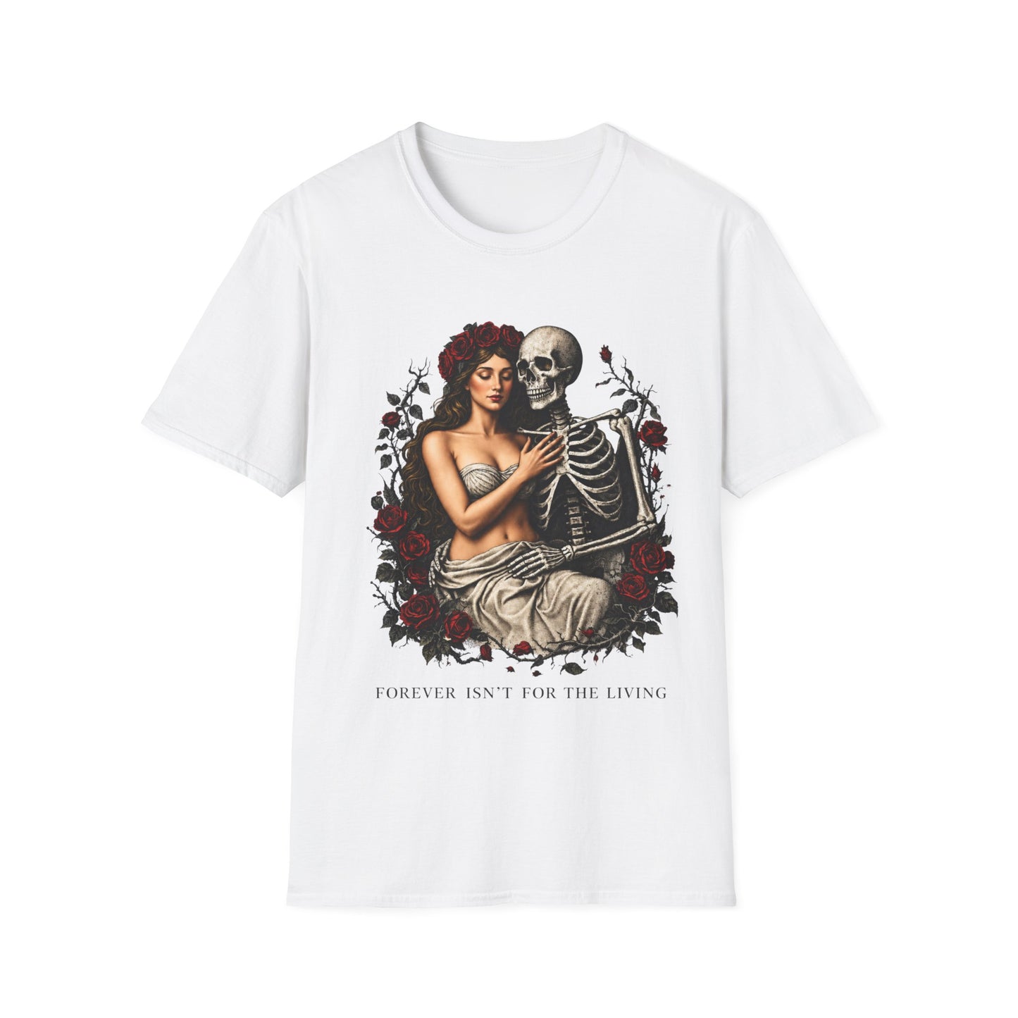 Vintage Romance Skeleton T-Shirt — “Forever Isn’t For The Living” Gothic Tee