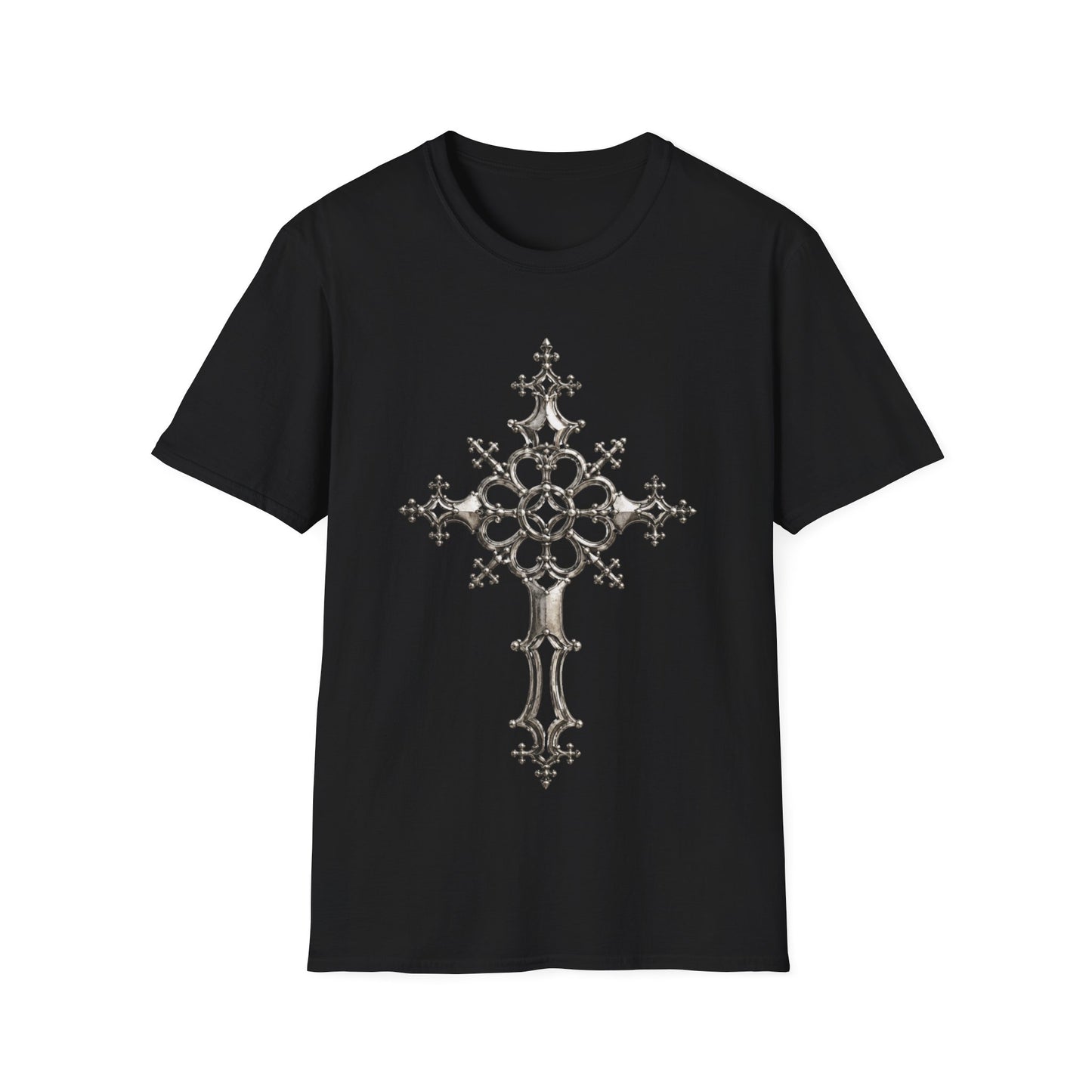 Ornate Silver Cross T-Shirt - Gothic Silver Relic