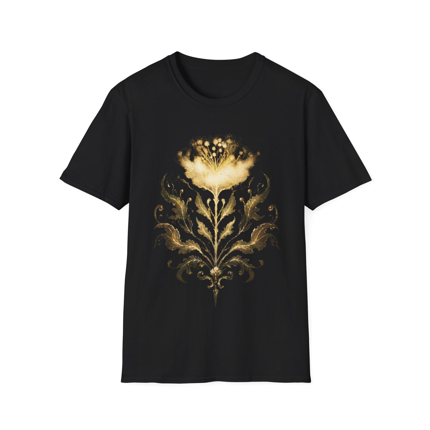 Golden Floral Damask T-Shirt | Vintage Baroque Flower Ornamental Print