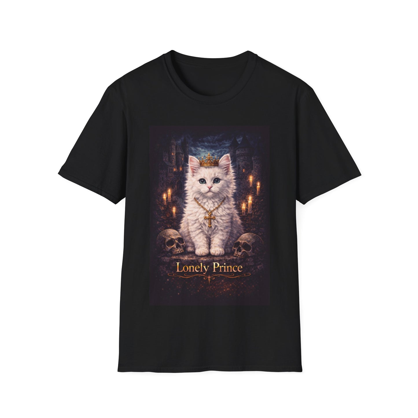 Lonely Prince Cat T-Shirt | Gothic Kitten, Skulls, Candlelit Portrait