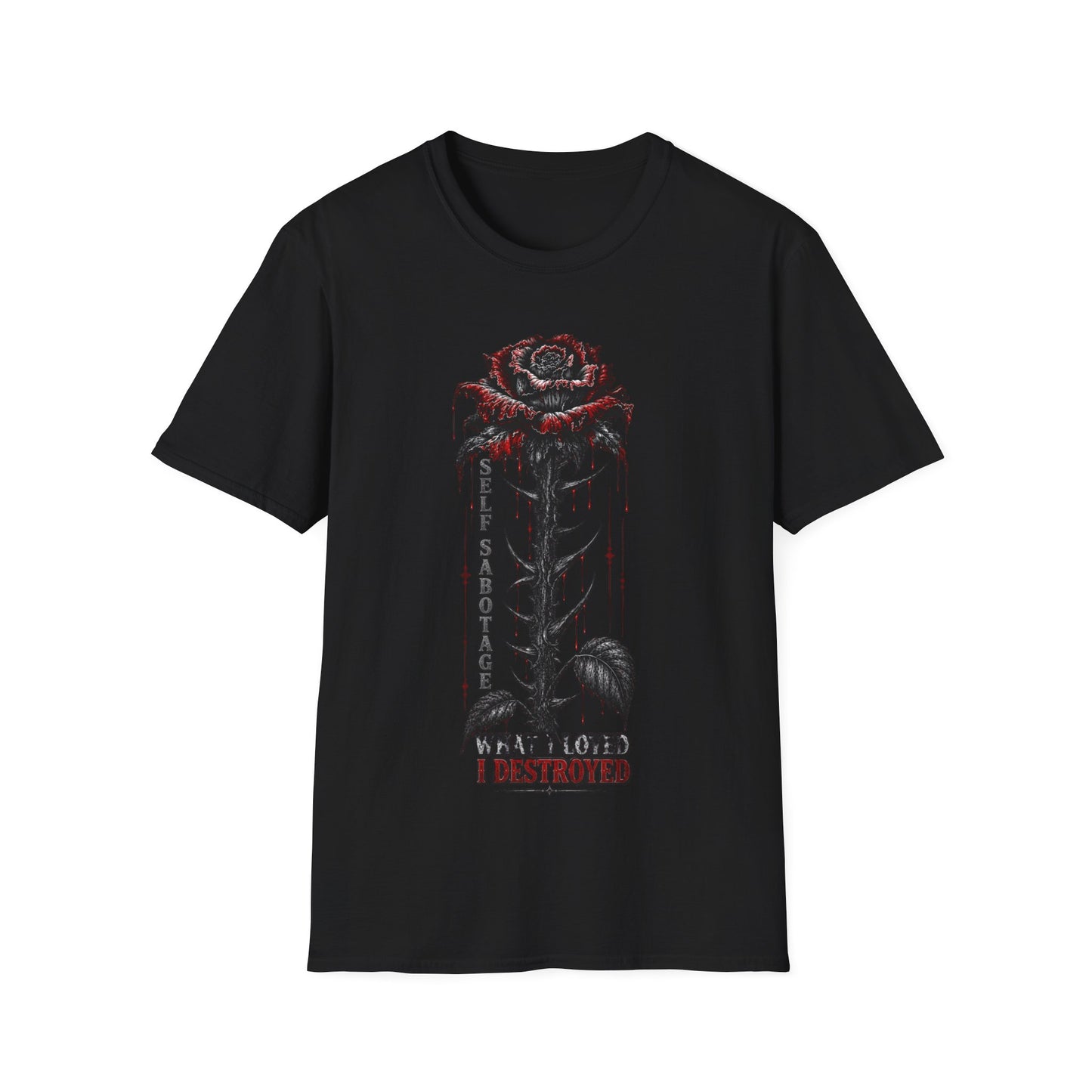 Bleeding Rose Stem T-Shirt | Gothic Floral, Dark Tattoo Style