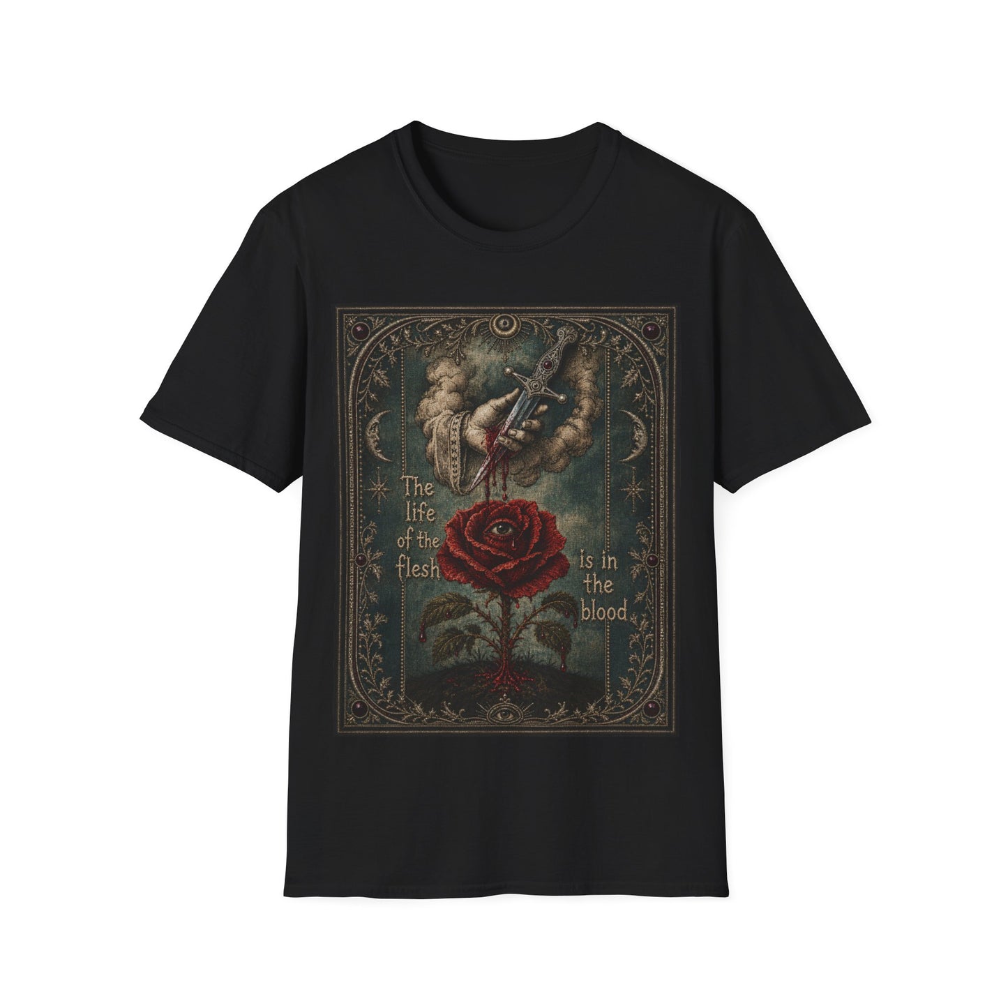 "The life of the flesh is in the blood" Embroidery Graphic Tee