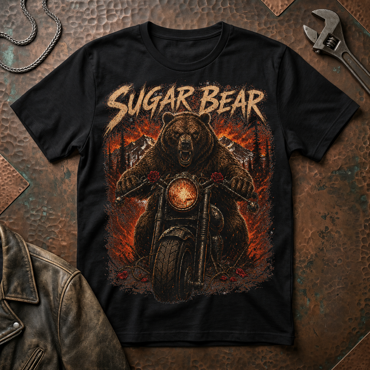 Sugar Bear Motorcycle Tee | Bear Biker Graphic T-Shirt