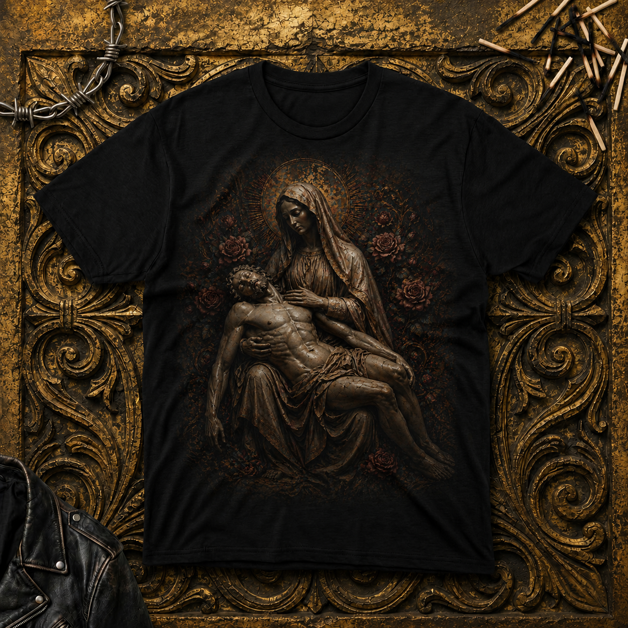 Pietà Sculpture Artwork T-Shirt | Renaissance Religious Art, Dark Vintage Style