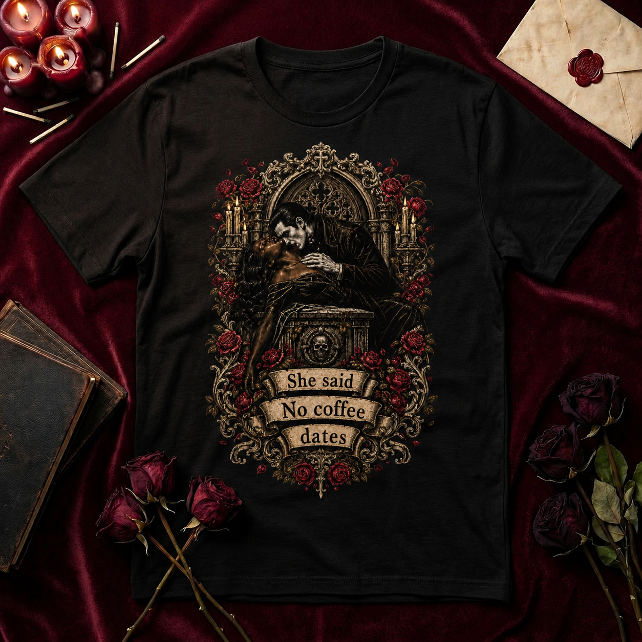 Romance Vamp Tee  'She Said No Coffee, Dates' T-Shirt