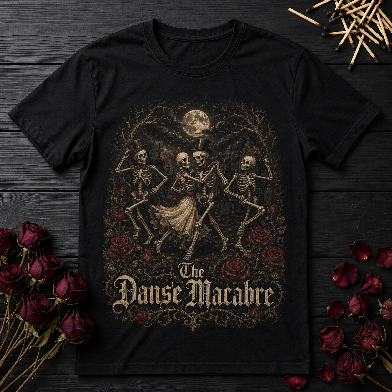 Danse Macabre Skeleton Dance T-Shirt – Gothic Halloween Skull Tee
