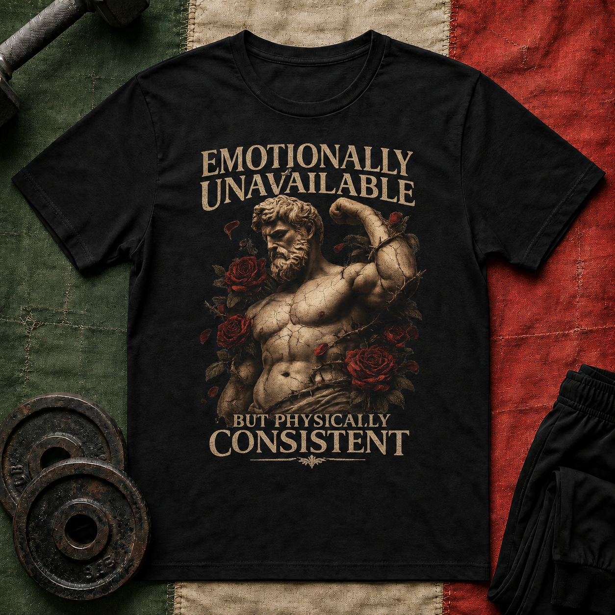 Emotionally Unavailable But Physically Consistent T-Shirt | Classical Statue Gym Shirt
