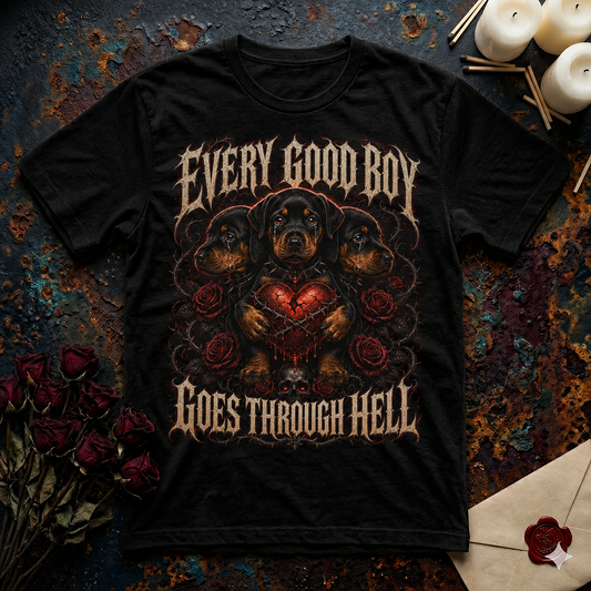 Every Good Boy Goes Through Hell- Puppy Cerberus Heart Tee