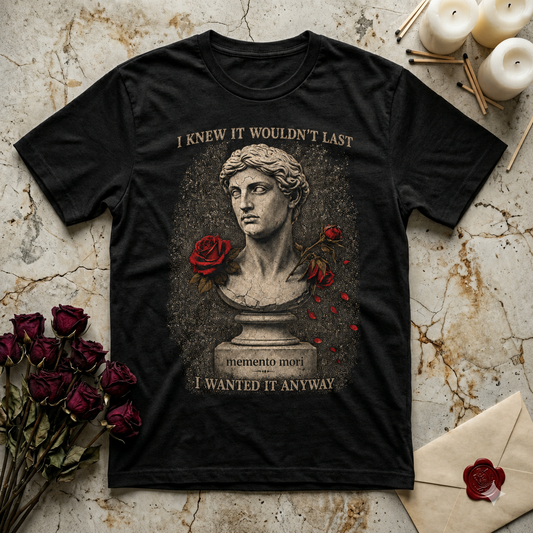 Memento Mori Statue Bust T-Shirt | Rose Skull Vintage Gothic