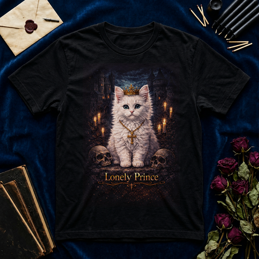 Lonely Prince Cat T-Shirt | Gothic Kitten, Skulls, Candlelit Portrait
