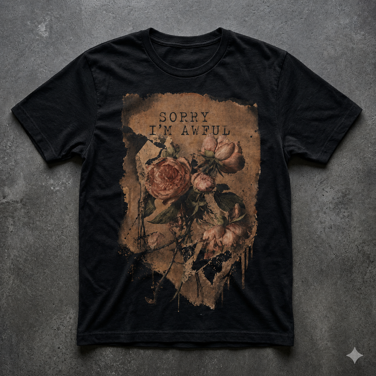 Sorry I'm Awful floral art T-Shirt | vintage roses, distressed gothic aesthetic