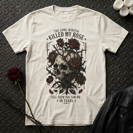 Skull with Roses T-Shirt | Gothic Floral Skull Tee, Moody Dark Tattoo Design