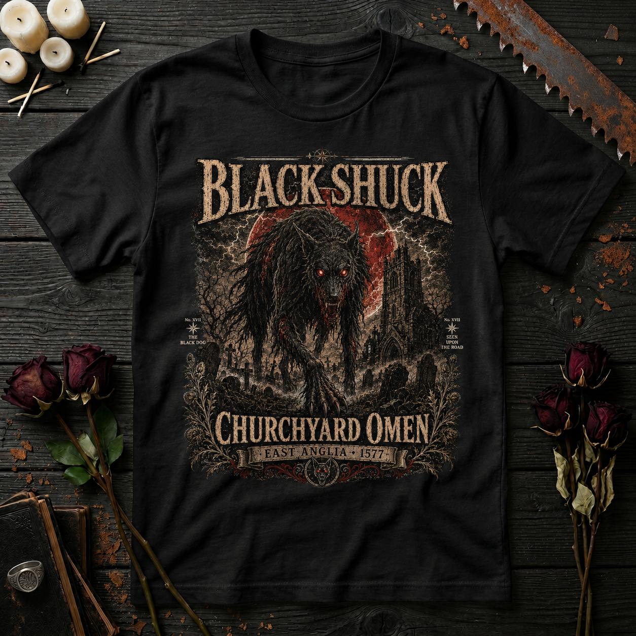 Black Shuck T-Shirt — Churchyard Omen Gothic Wolf Horror Tee