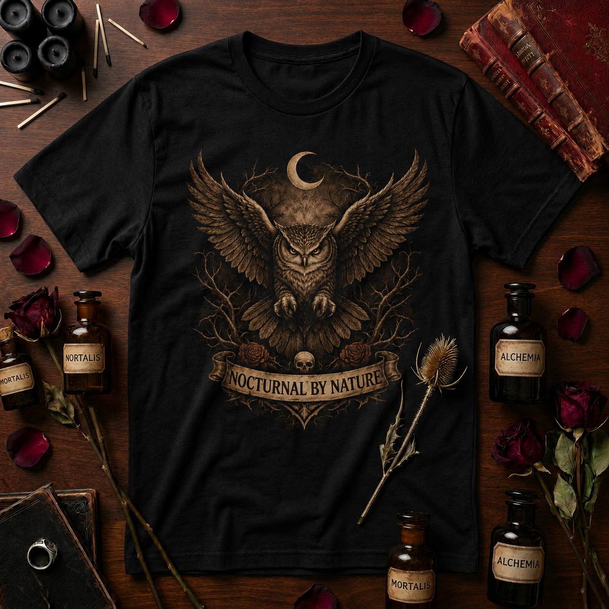 Nocturnal Owl Illustration T-Shirt | 'Nocturnal by Nature' Chest Design