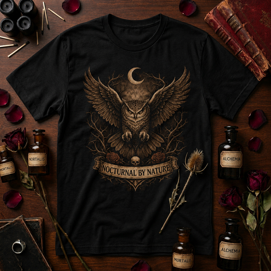 Nocturnal Owl Illustration T-Shirt | 'Nocturnal by Nature' Chest Design