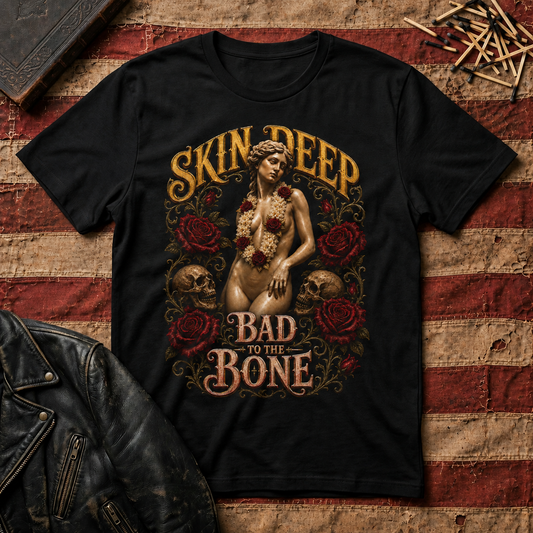 "Skin Deep, Bad to the Bone" Vanitas Pin-Up T-Shirt