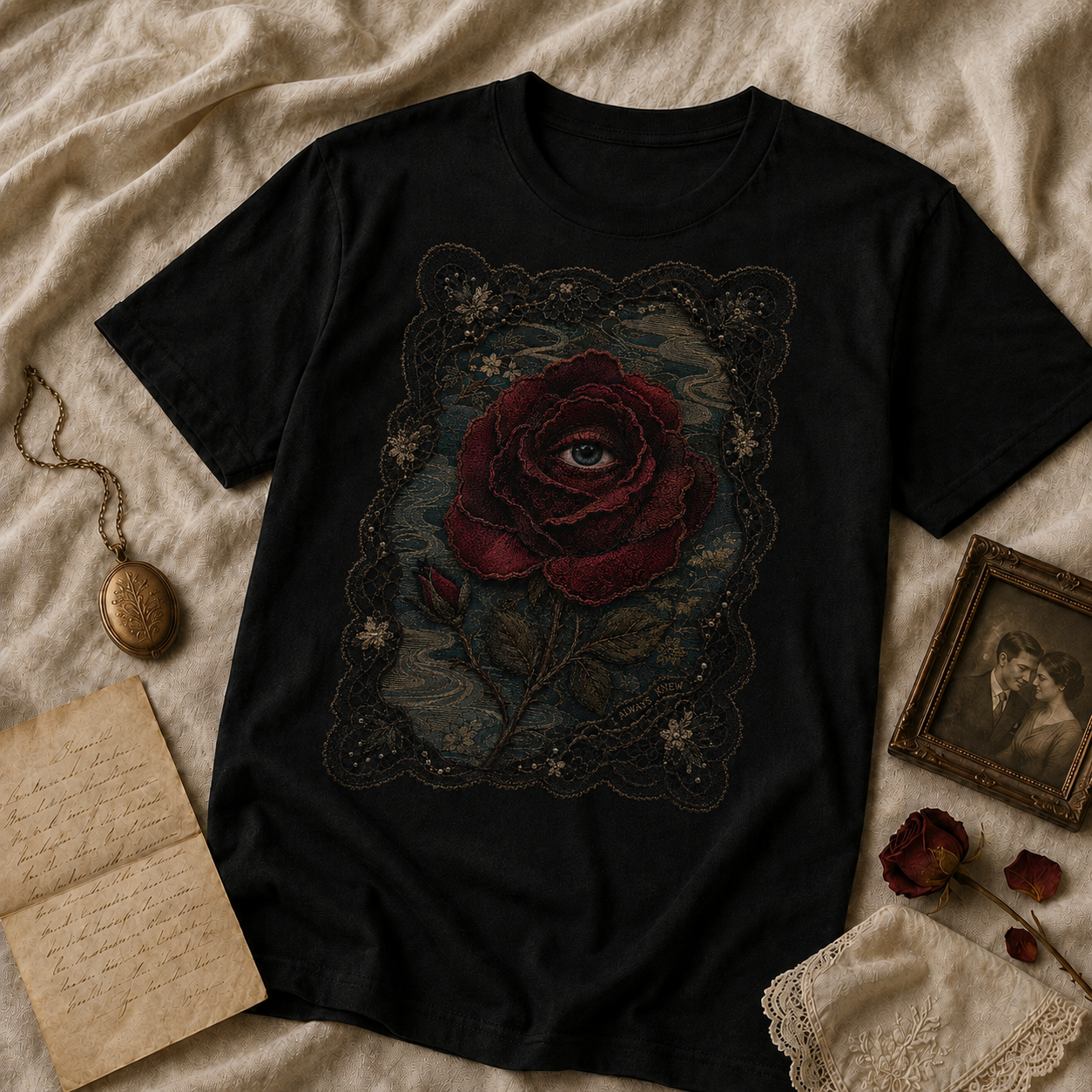 I Always Knew Embroidered Rose Eye T-Shirt