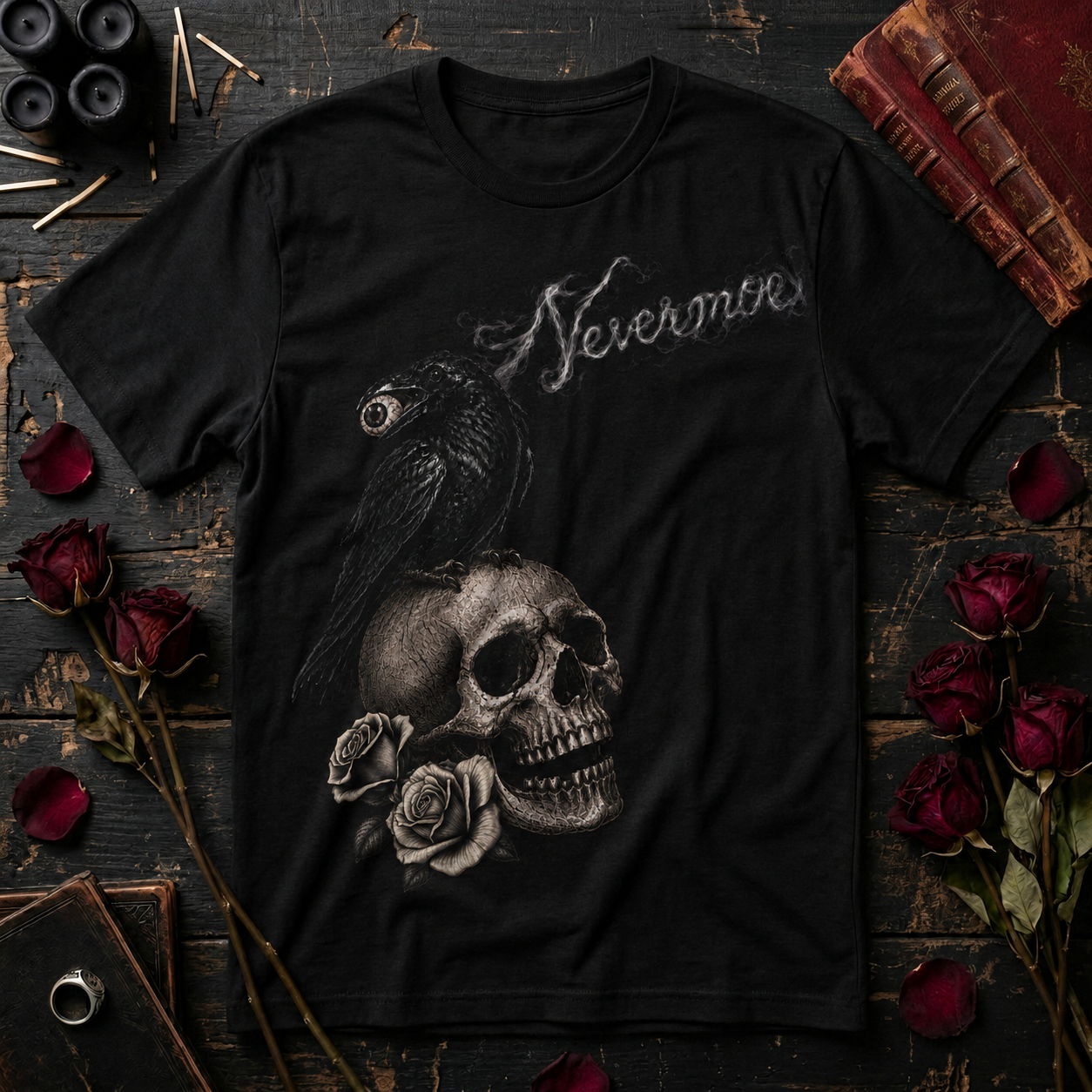 Quoth the Raven Gothic T-Shirt — Dark Rose Skull Tee