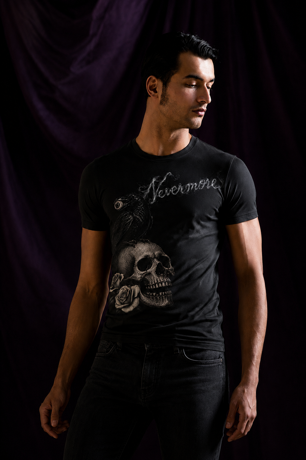 Quoth the Raven Gothic T-Shirt — Dark Rose Skull Tee