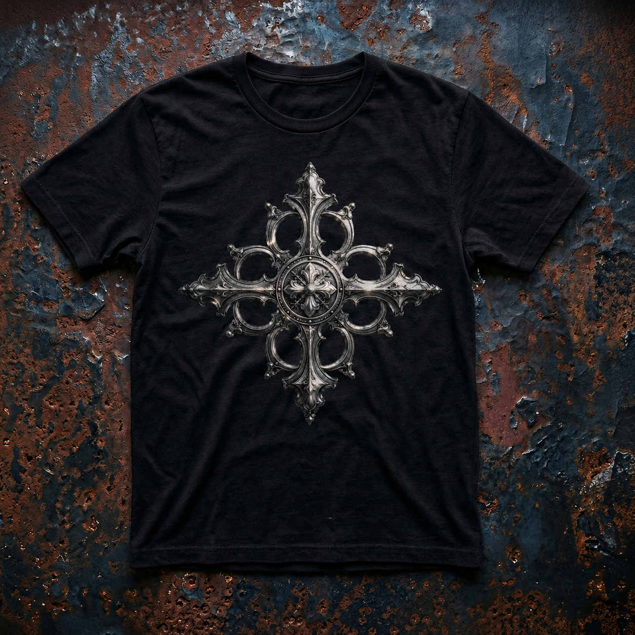 Ornate Silver Cross T-Shirt — Gothic Cross Graphic Tee