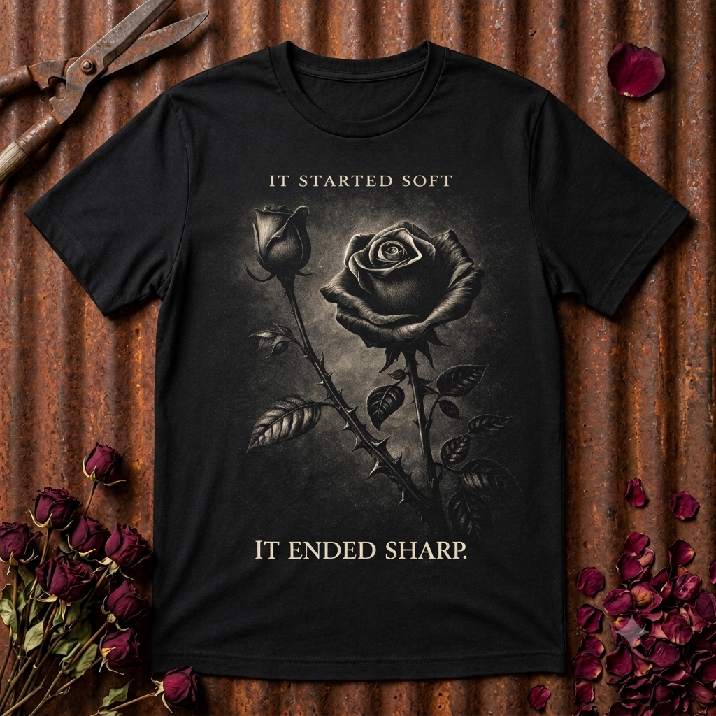 Rose Noir T-Shirt "Ended Sharp"Dark Floral Tee