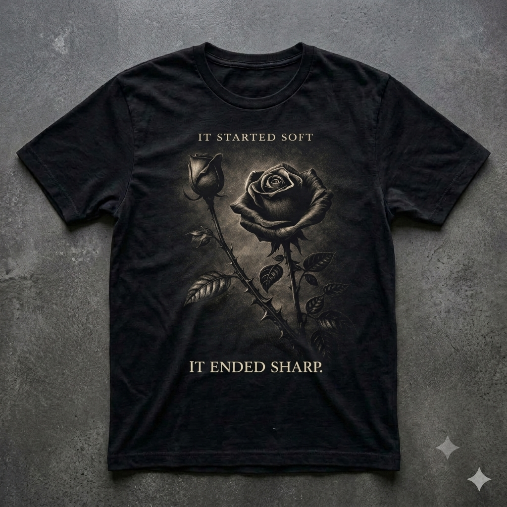 Rose Noir T-Shirt "Ended Sharp"Dark Floral Tee